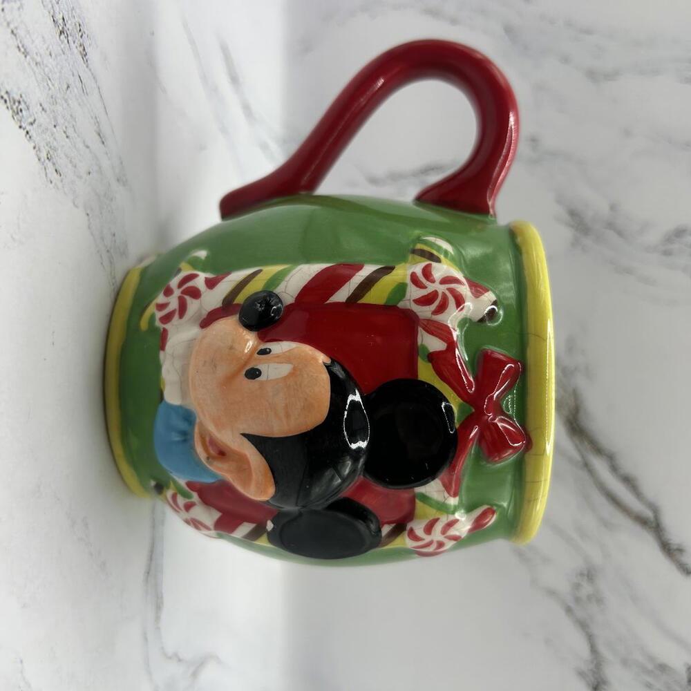 Vintage Mickey Mouse Christmas Mug Candy Canes Holiday Disney Cup (Chipped)
